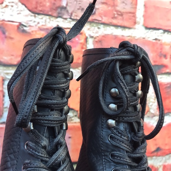 Free People Leather Santa Fe Lace-Up Boot in Black Embossed - Picture 11 of 17